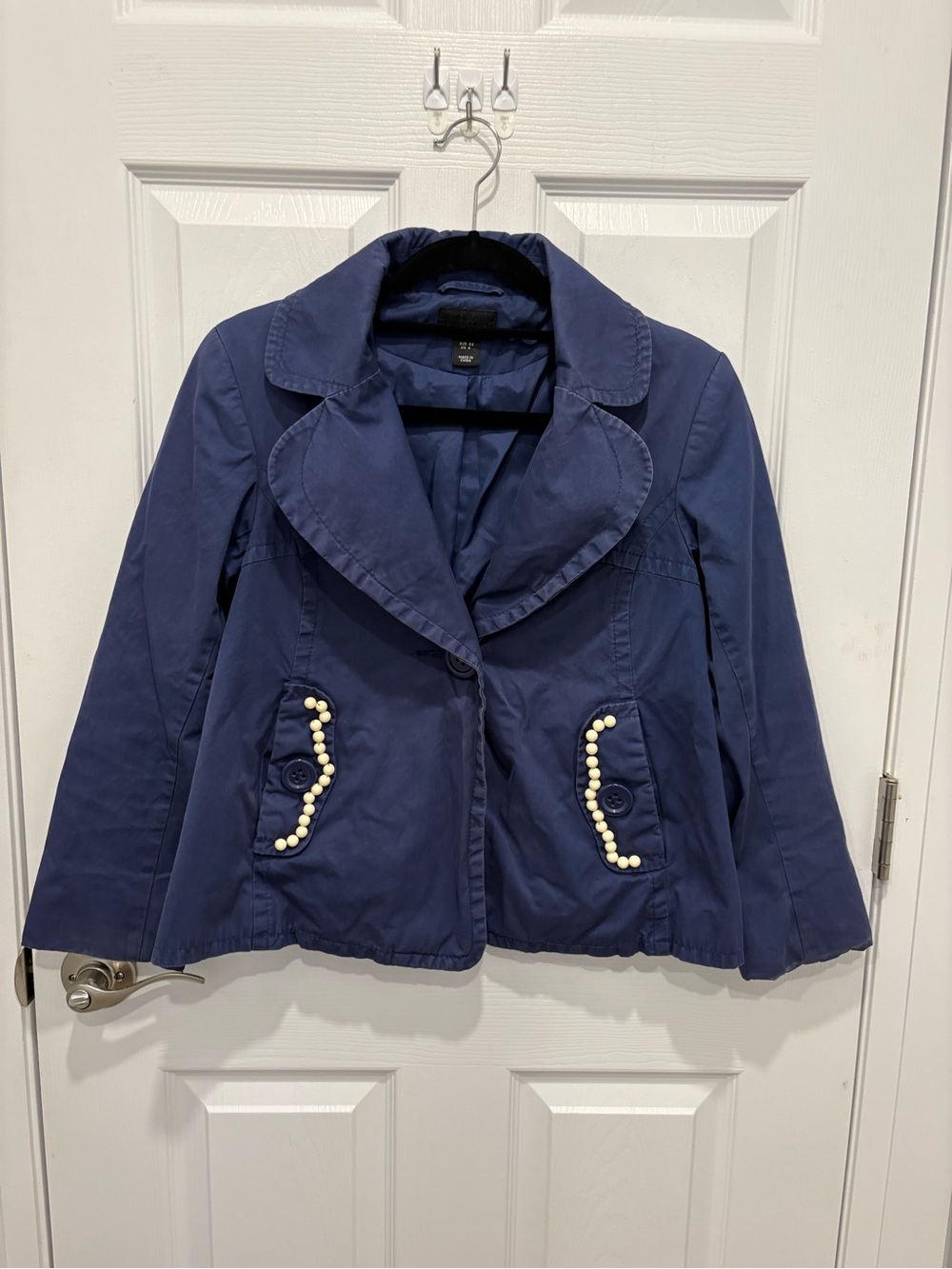 H&M Navy Pearl-Accent Cotton Blazer #1278